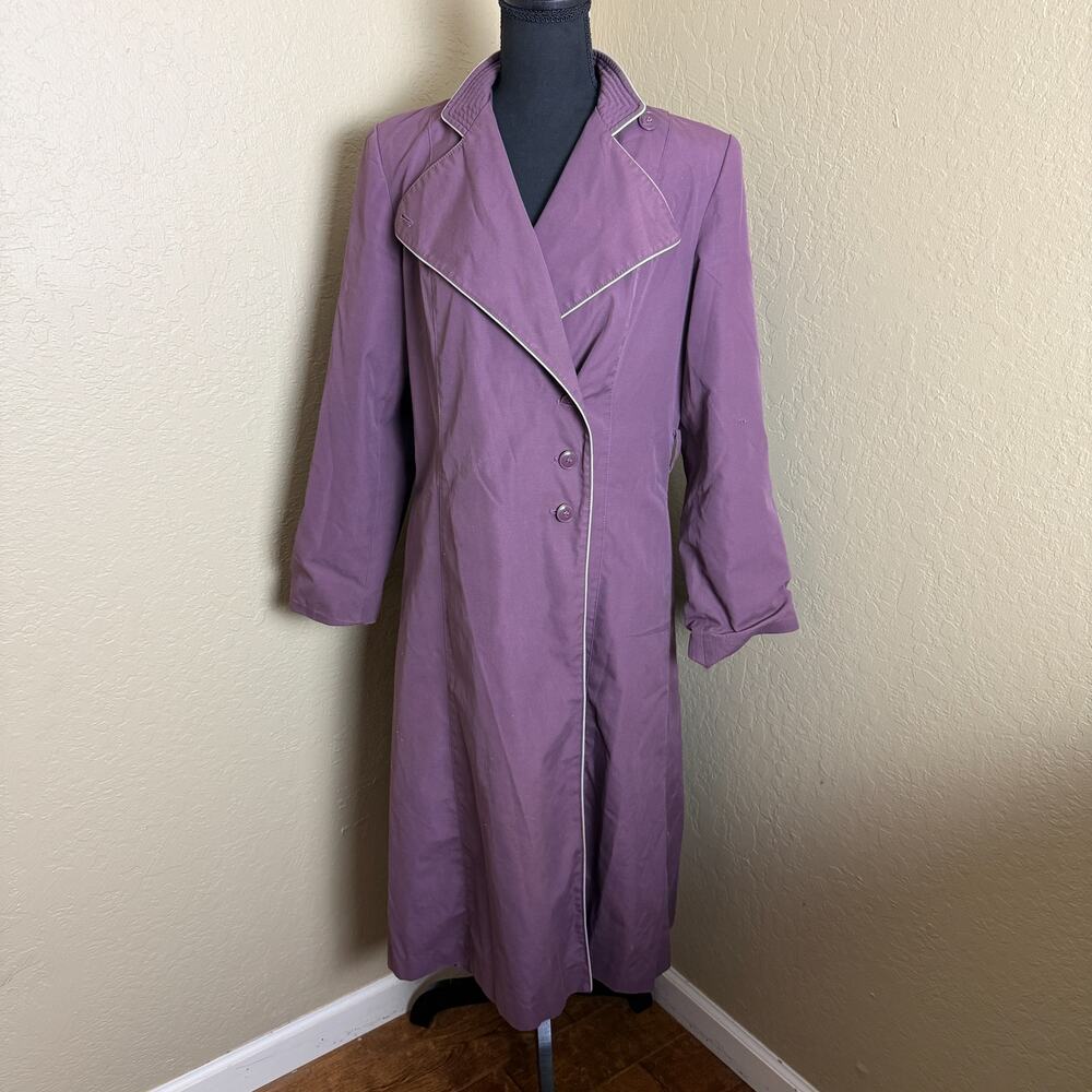 Vintage Downpour Purple Trench Rain Coat Womens Size 14 Long Button Jacket